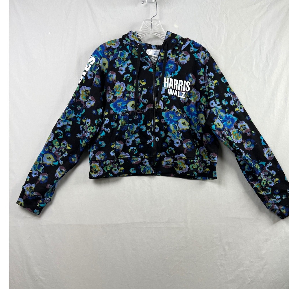 Ulla Johnson Harris Walz Floral Zip Hoodie Women MD Black Our Bodies Our Vote